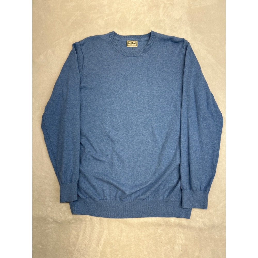 LL Bean Sweater Mens L Blue Cotton Cashmere Crewneck Long Sleeve Pullover Preppy